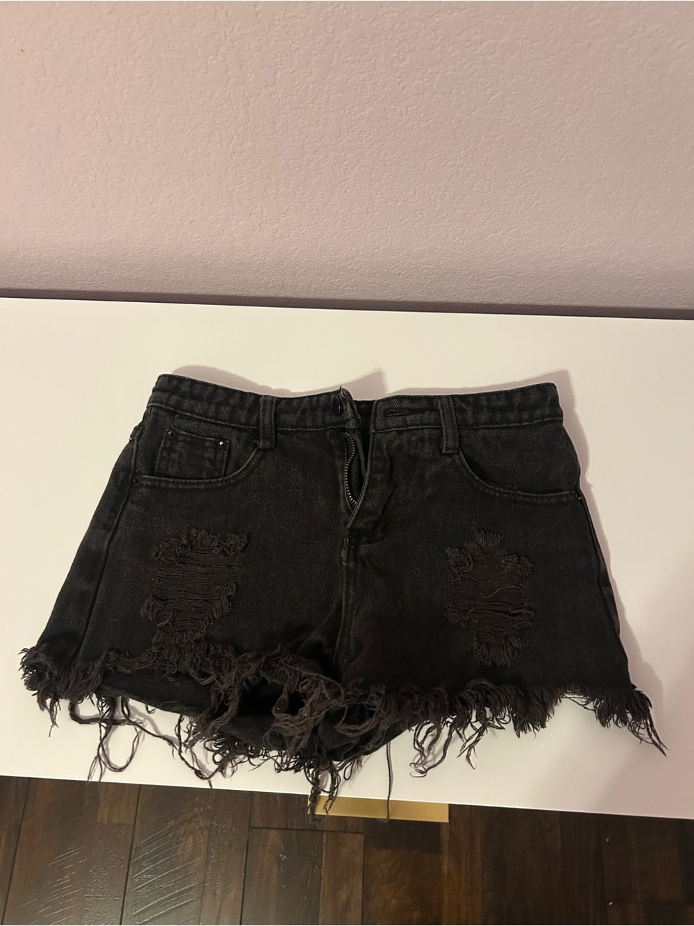 Women’s Black Distressed Denim Shorts